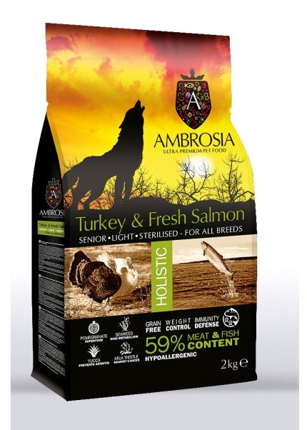 Ambrosia Grain-Free Senior light sterilized Turkey & Salmon 12kg